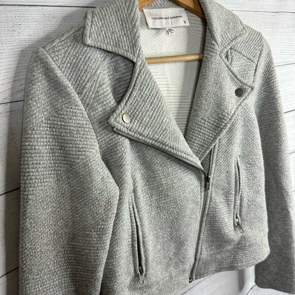 Cupcakes and Cashmere Womens size XS Wesley Moto Ribbed Gray Asymmetrical Jacket - Picture 7 of 13